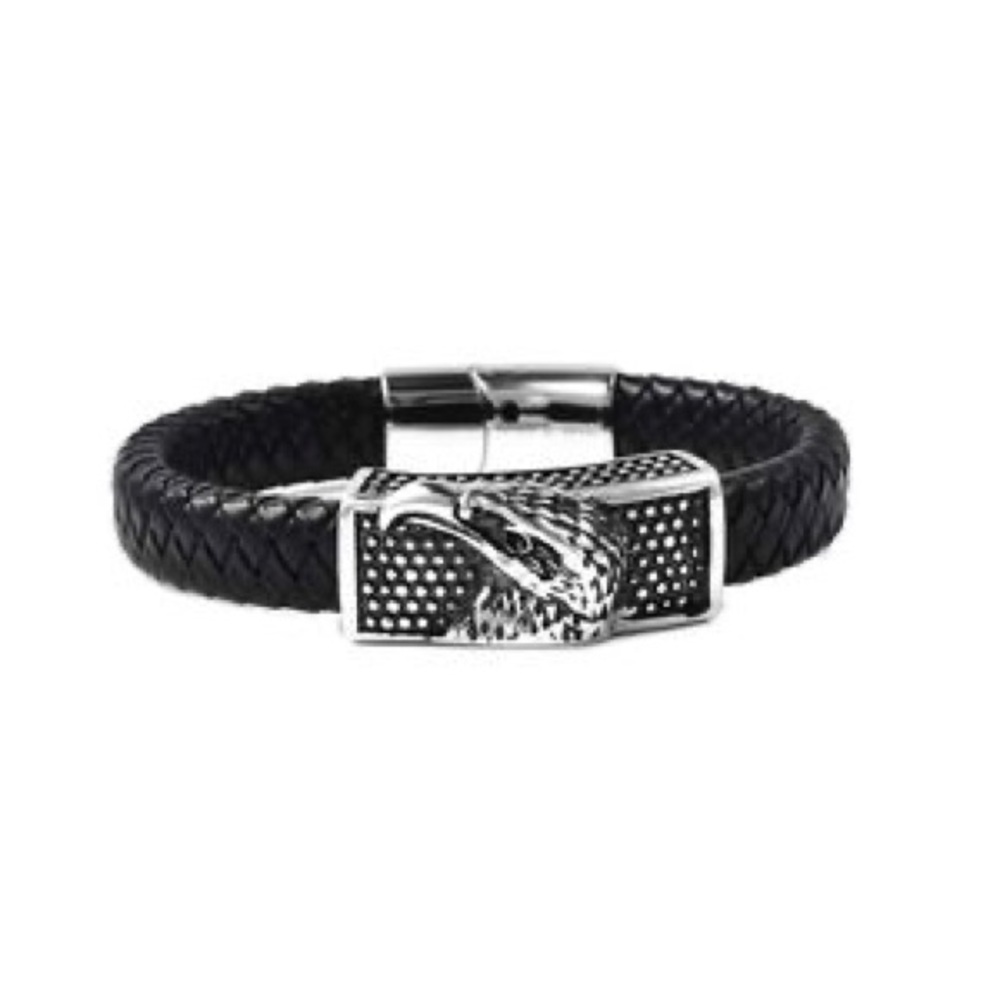 Genuine Braided Leather Bracelet with Eagle Head